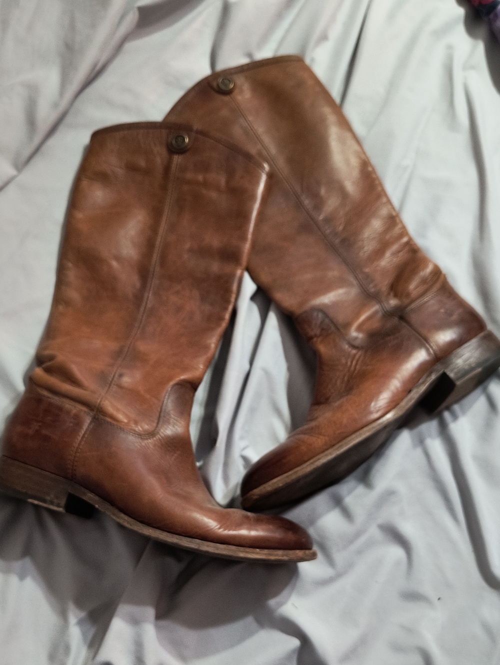 Frye Melissa Button Tall Brown Leather Riding Boots